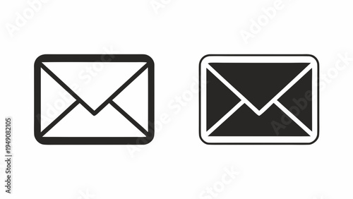 Set of 2 envelope icons vector, black and white