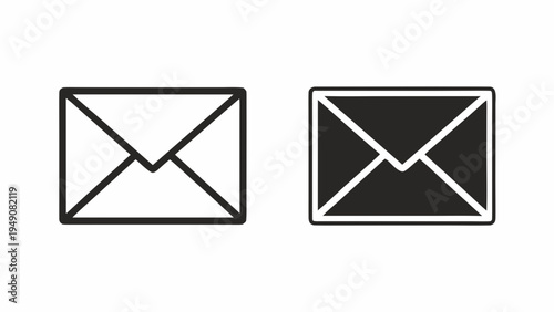 Set of 2 envelope icons vector, black and white