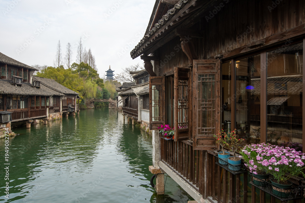 Fototapeta premium Ancient charm scenery of historic residences in the Jiangnan water town of Wuzhen, China