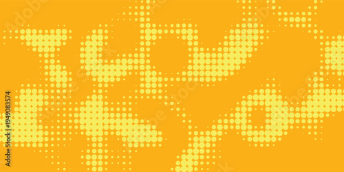 Yellow halftone pattern. Retro comic gradient background. Bright orange pixelated dotted texture overlay. Cartoon pop art faded gradient pattern. Vector backdrop for poster  banner  advertisement