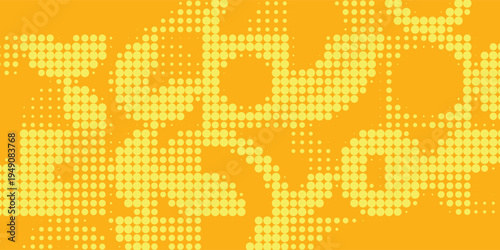 Yellow halftone pattern. Retro comic gradient background. Bright orange pixelated dotted texture overlay. Cartoon pop art faded gradient pattern. Vector backdrop for poster  banner  advertisement