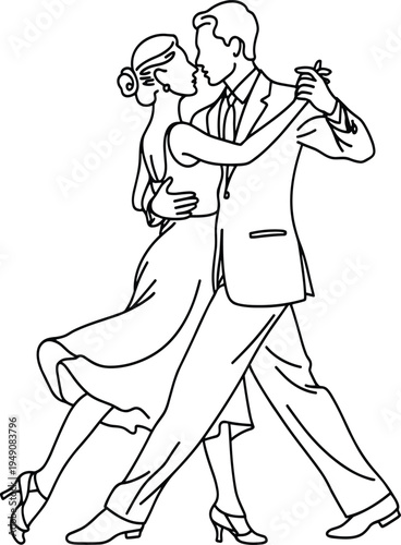 Couple Dancing in Formal Attire Black and White Line woman