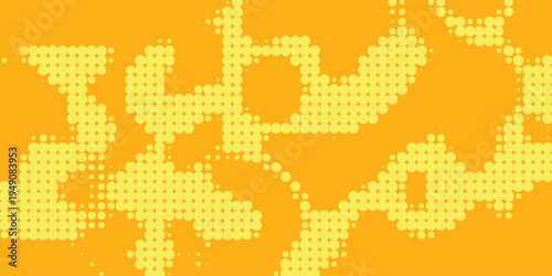 Yellow halftone pattern. Retro comic gradient background. Bright orange pixelated dotted texture overlay. Cartoon pop art faded gradient pattern. Vector backdrop for poster  banner  advertisement