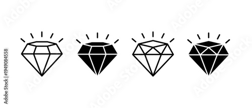 Diamond Icon Vector Set. Brilliant, Gemstone Symbol