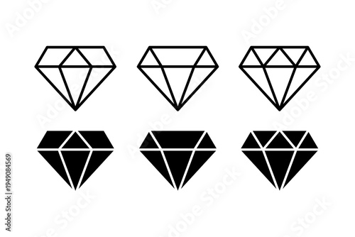 Diamond Icon Vector Set. Brilliant, Gemstone Symbol