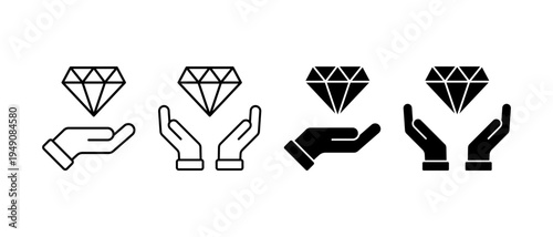 Hand Holding Diamond Icon Vector Set. Brilliant, Gemstone Symbol