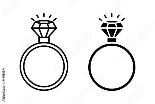 Wedding Ring Icon Vector Set. Brilliant, Gemstone Symbol