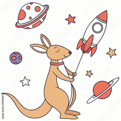 Cosmic Pastels themed SVG: Sleepy Kangaroo with with a balloon in a Space explorer environment
