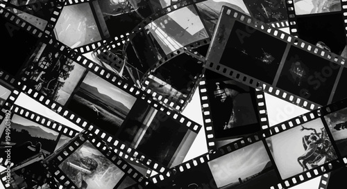 A collection of black and white film strips.