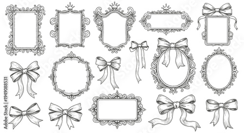 Collection of ornate frame and bow illustrations.