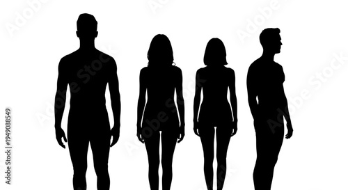 Four adult human silhouettes standing together.