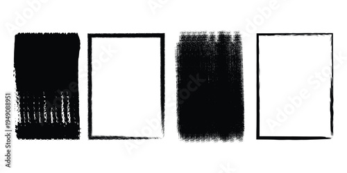 Four rectangular frames with grunge effect isolated on transparent background
