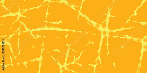 Yellow halftone pattern. Retro comic gradient background. Bright orange pixelated dotted texture overlay. Cartoon pop art faded gradient pattern. Vector backdrop for poster  banner  advertisement