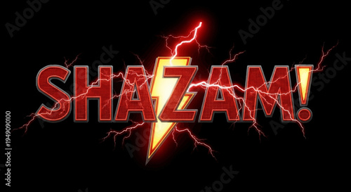Shazam superhero logo with lightning bolt.