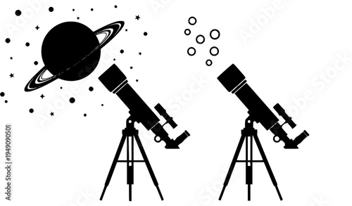 oil pump vector illustration Astronomy Telescope Silhouette Observing Planet and Stars Vector