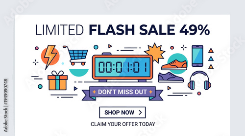 Flash Sale Promotional Banner with Countdown Timer