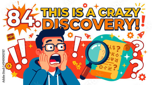 Crazy Discovery Man Amazed By Scroll with Symbols