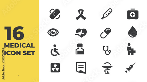 Medical clinical trial icon set with healthcare research symbols including medicine test tube hospital syringe doctor and laboratory vector icons