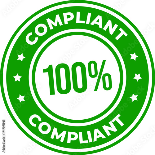 Green 100 compliant circular badge a flat vector icon with stars perfect for quality assurance certification and regulatory approval