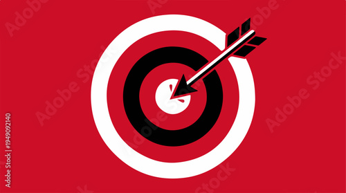 Arrow hitting bullseye on a red target, symbolizing precision and success.