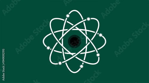 Atomic Structure Illustration on Green Background.