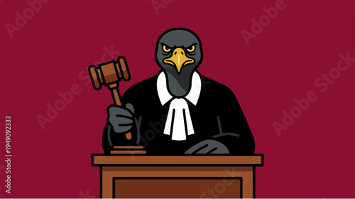 Bird Judge with Gavel in Courtroom Setting.
