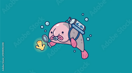 Blobfish Scuba Diver Exploring Underwater with Flashlight.