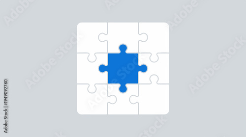 Blue Puzzle Piece Standing Out Among White Pieces.