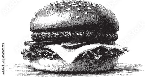 A classic American diner burger, vector illustration. This vector illustration can be used in any size you like for advertising, logos, and other work.
