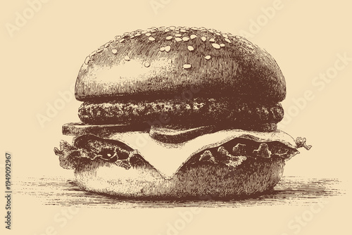 A classic American diner burger, vector illustration. This vector illustration can be used in any size you like for advertising, logos, and other work.