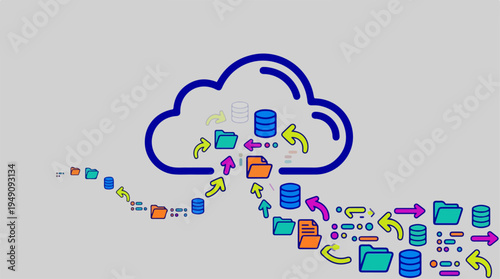 Cloud Computing Data Flow and Storage Illustration.