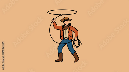 Cowboy with lasso in action, western themed illustration.