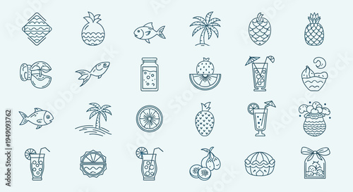 Collection of tropical icons and symbols.