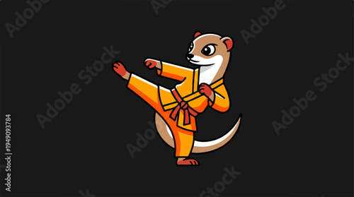 Cute Meerkat Practicing Martial Arts in a Dynamic Pose.