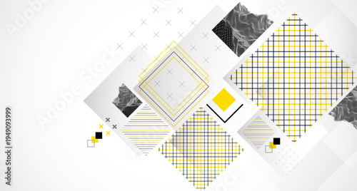 Abstract geometric background with grid and square elements. Vector illustration.