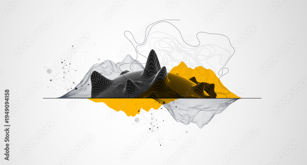 Fototapeta premium Trendy abstract wireframe background. Mountain art elements. Surface illustration. Vector.