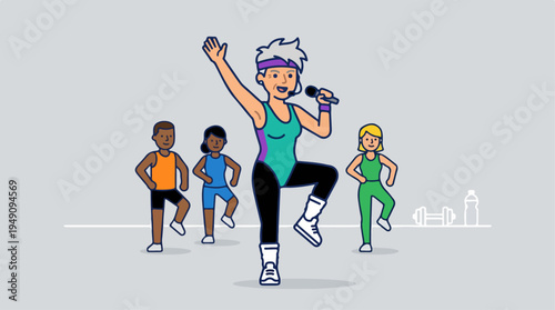 Diverse group of people enjoying an energetic aerobics workout.
