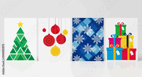 Colorful Christmas decorations and gifts.