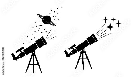 telescope silhouette vector Stargazing Telescope Silhouette Icons Planet and Star Observation Vector