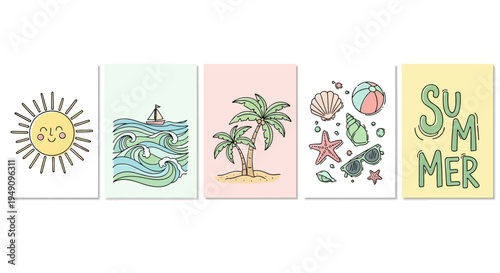 A set of summer themed illustrations.