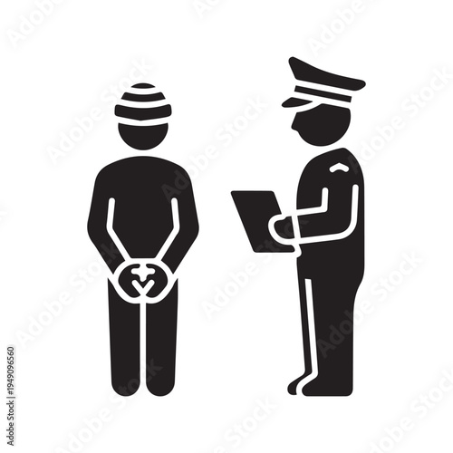 Police Officer Arresting Criminal Silhouette Icon