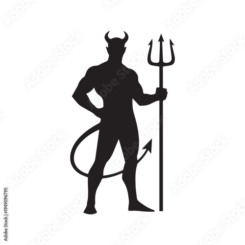 Devil Silhouette With Trident Icon Illustration