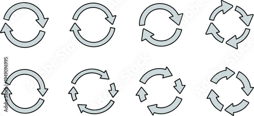 Simple Circular Refresh Icons Set with Arrows in Minimalist Style