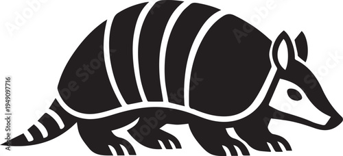 Armadillo silhouette, a small armored animal, black illustration on white background