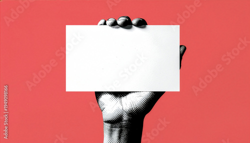 Pop Art Hand Holding Blank Card – Retro Comic Style Empty Message Banner Background