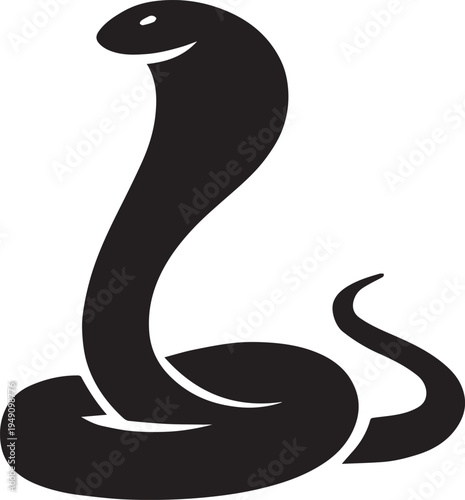 Black silhouette of a cobra snake coiled, isolated on white background, vector graphic