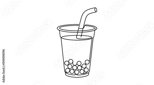 Bubble tea drink line art vector illustration
