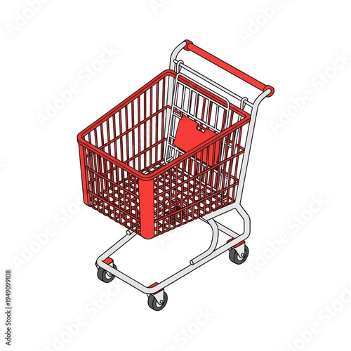Red Shopping Cart Illustration Isolated on White Background - Grocery Store Retail Product Design Vector Image Stock Photo