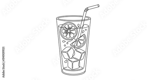 Citrus fruit drink glass line art vector illustration