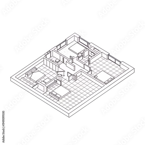 Isometric Room Layout Design Vector Illustration Interior Architecture Blueprint Floor Plan Diagram Modern Home Apartment Space Visualization